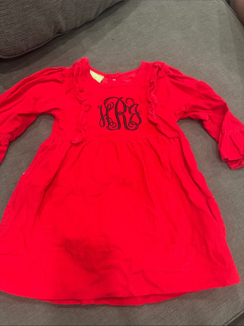 Gymboree Red Ruffled Dress with Black Monogram